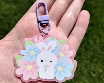 Pastel Flower Bunny Keychain