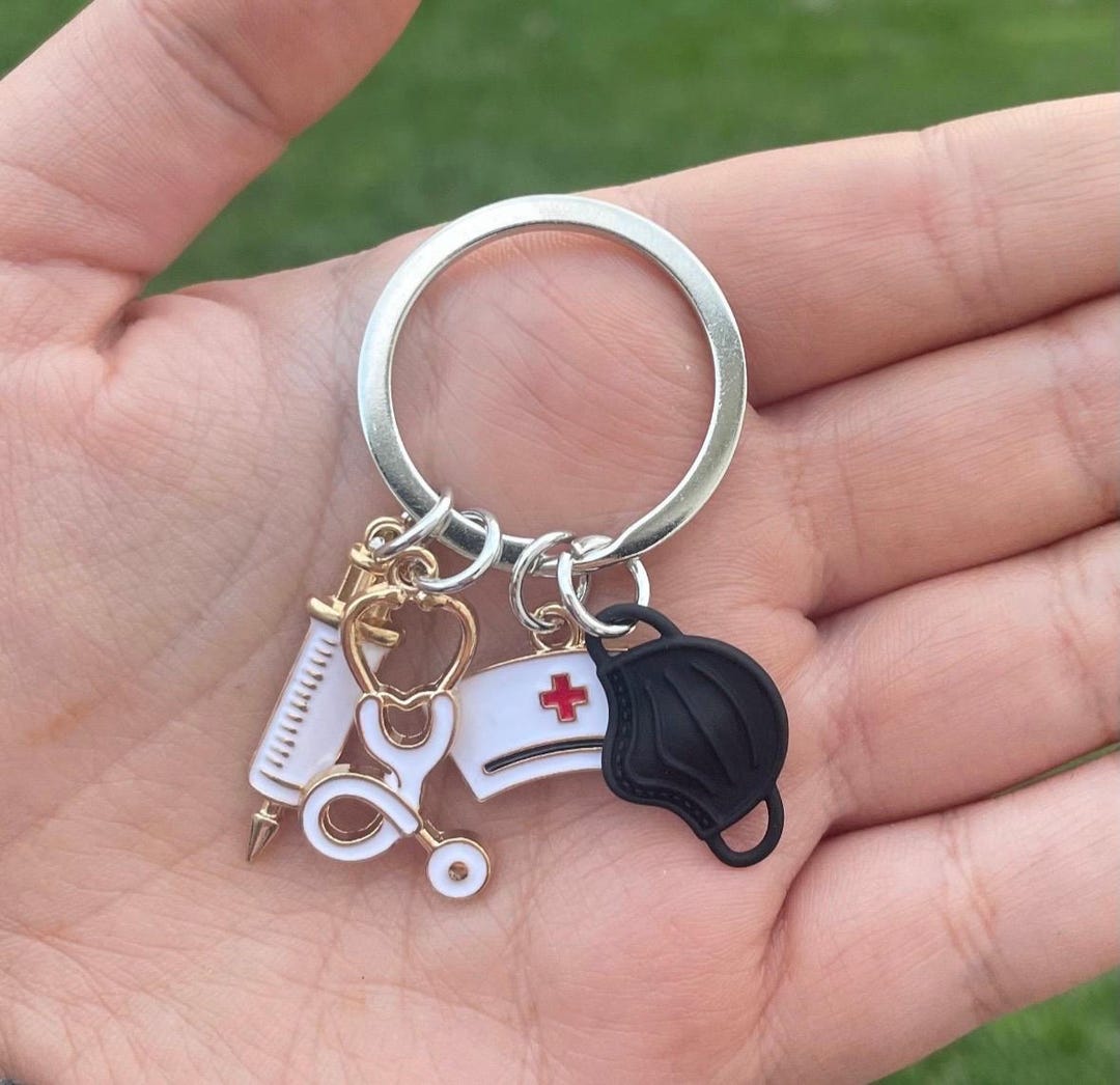 SHTALHST Nurse Keychain - Stainless Steel Inspirational Gift With Stethoscope & Mask Charm, White