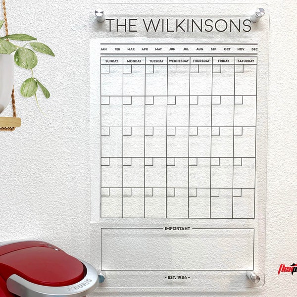 Personalized Acrylic Wall Calendar | Dry Erase Monthly Wall Planner