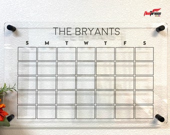 Clear Acrylic Monthly Wall Calendar | Personalized Family Dry Erase Wall Planner