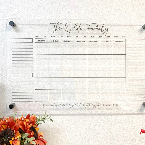 Personalized Acrylic Wall Calendar | Monthly & Weekly Wall Planner | Clear Dry Erase Calendar