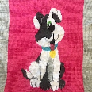 1161 Happy Puppy Dog Pink and Gray Crochet Afghan Baby and Children&#39;s Blanket