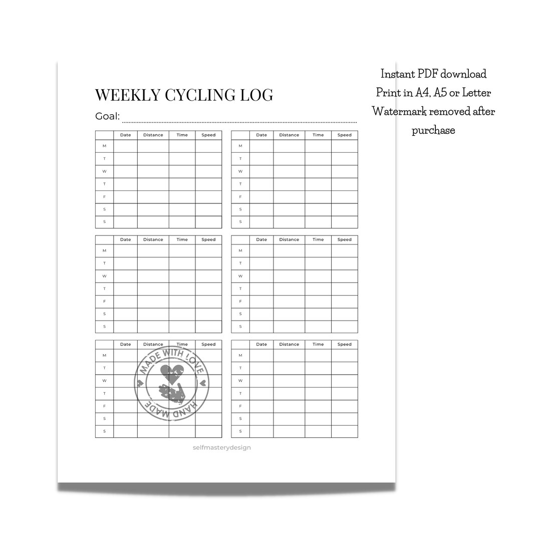 Printable Cycling Tracker Cycling Log Bike Riding Log Etsy