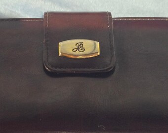 J.S. Brand Collection Leather Wallet Clutch in Reddish Brown with Gold Accent