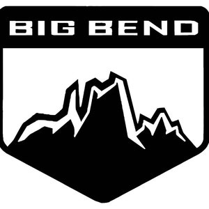 May include: Black and white logo of a mountain range with the text "BIG BEND" above it.