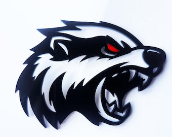 Red Honey Badger Emblem Badge Set (2 Pieces) – Custom Aggressive Look For Car, Truck, SUV – Made In USA