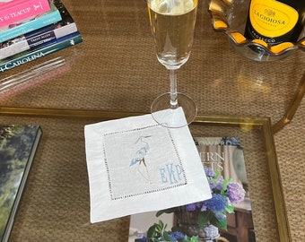 Egret Linen Hemstitch Cocktail Napkins (Set of 4)