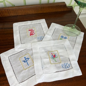Mahjong Linen Hemstitch Cocktail Napkins (Set of 4)
