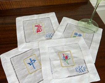 Mahjong Linen Hemstitch Cocktail Napkins (Set of 4)