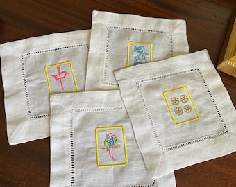 Mahjong Linen Hemstitch Cocktail Napkins- Brights (Set of 4)