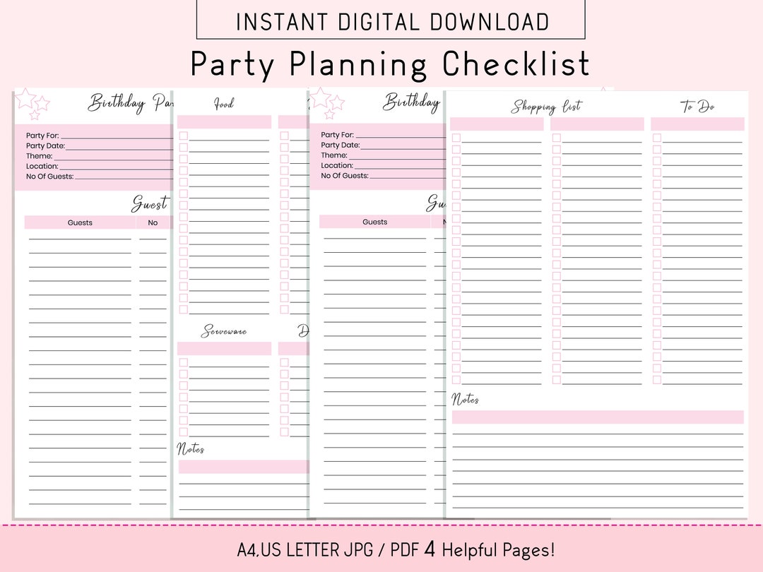 Printable Party Planning Checklist Event Planner Birthday - Etsy Australia