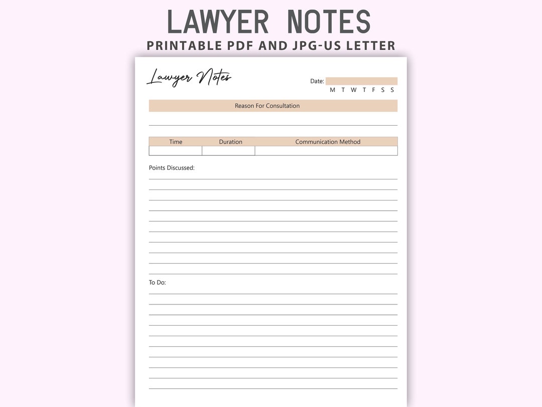 Printable Lawyer Notes Lawyer Checklist - Etsy