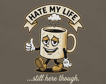 Vintage Cartoon Coffee Mug Shirt, Dark Humor Pessimist Tee