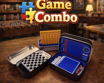 Mini Travel Game Set: Sea Battle, Chess & Match 4 in Altoids Tins