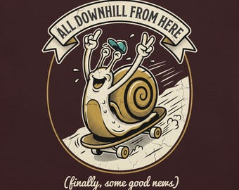 All Downhill From Here Snail Skateboard Shirt, Vintage Cartoon Tee