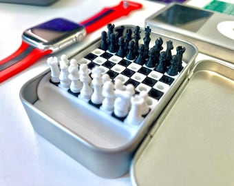 Juego de ajedrez de viaje – Ajedrez de bolsillo Altoids de hojalata con tablero y piezas / Minijuego de ajedrez portátil