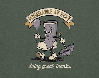 Miserable at Shirt, Retro Cartoon Rain Boot Tee, Dark Humor Emo Clothing