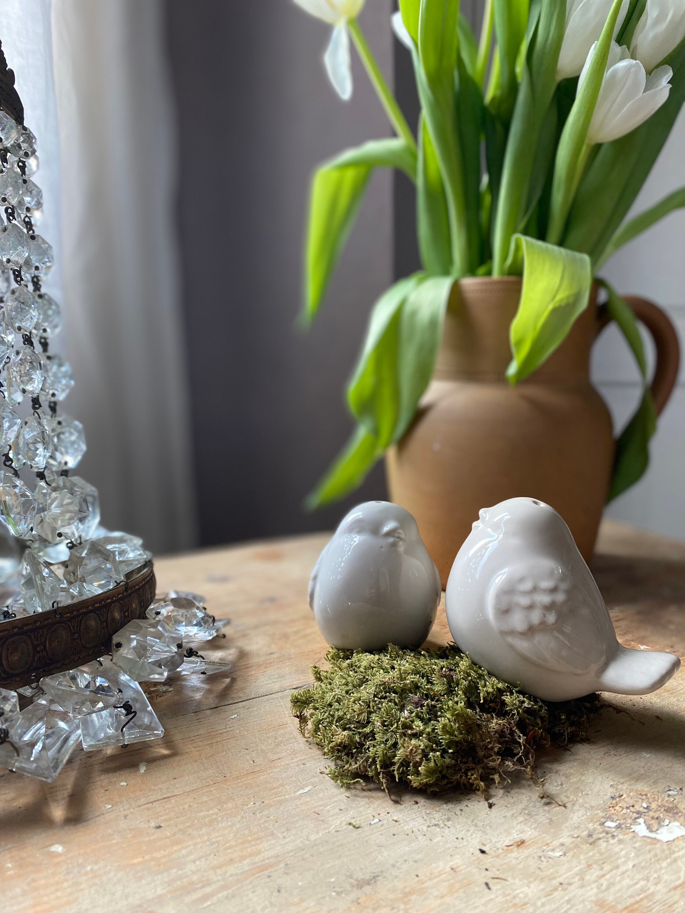 Duo d'oiseaux, Salière et Poivrière en Porcelaine