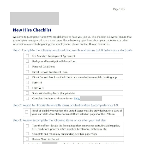 New Hire Checklist Template Etsy