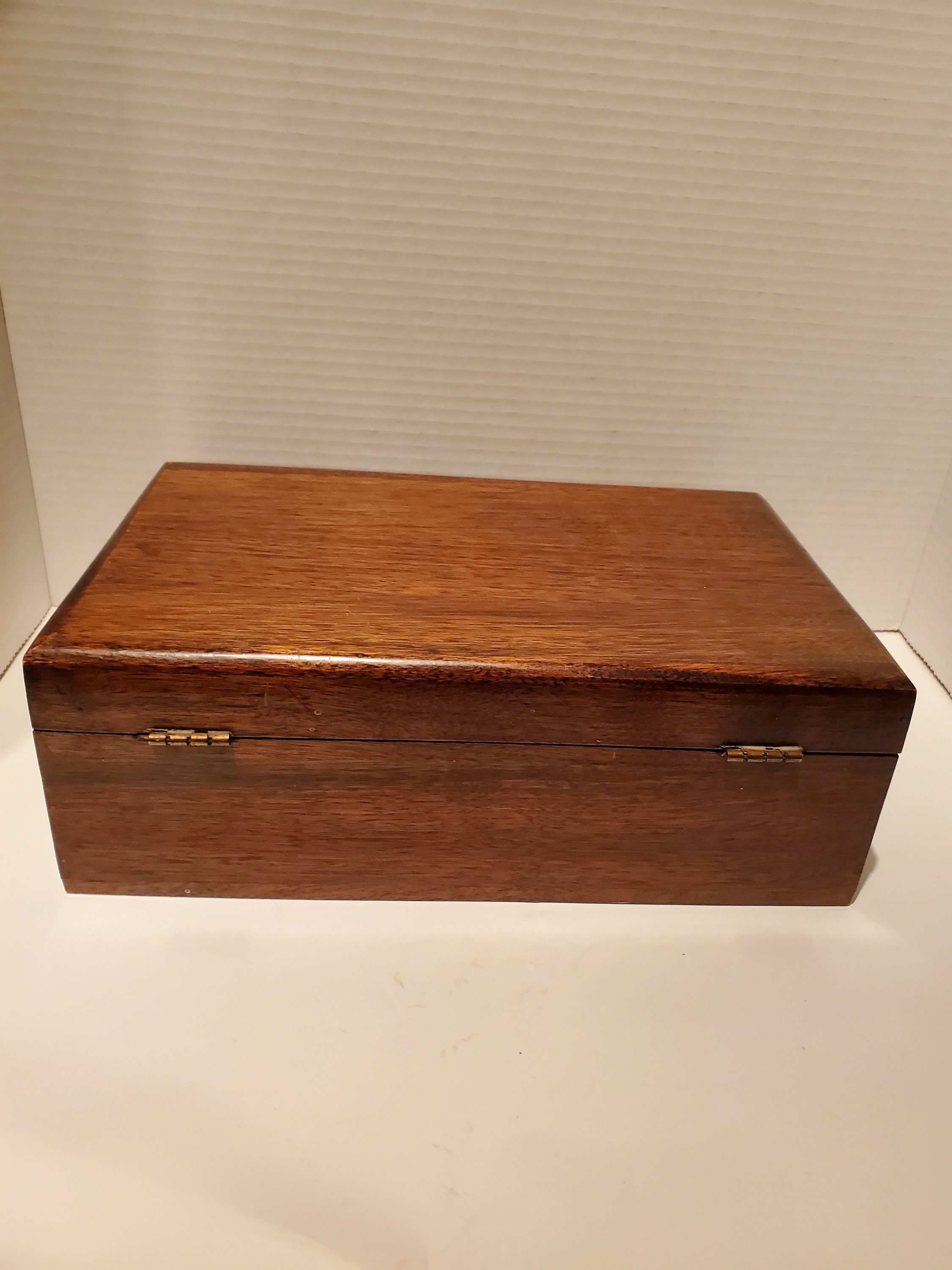 Antique Oak Box/old Wooden Box/stationery Hinged Wood