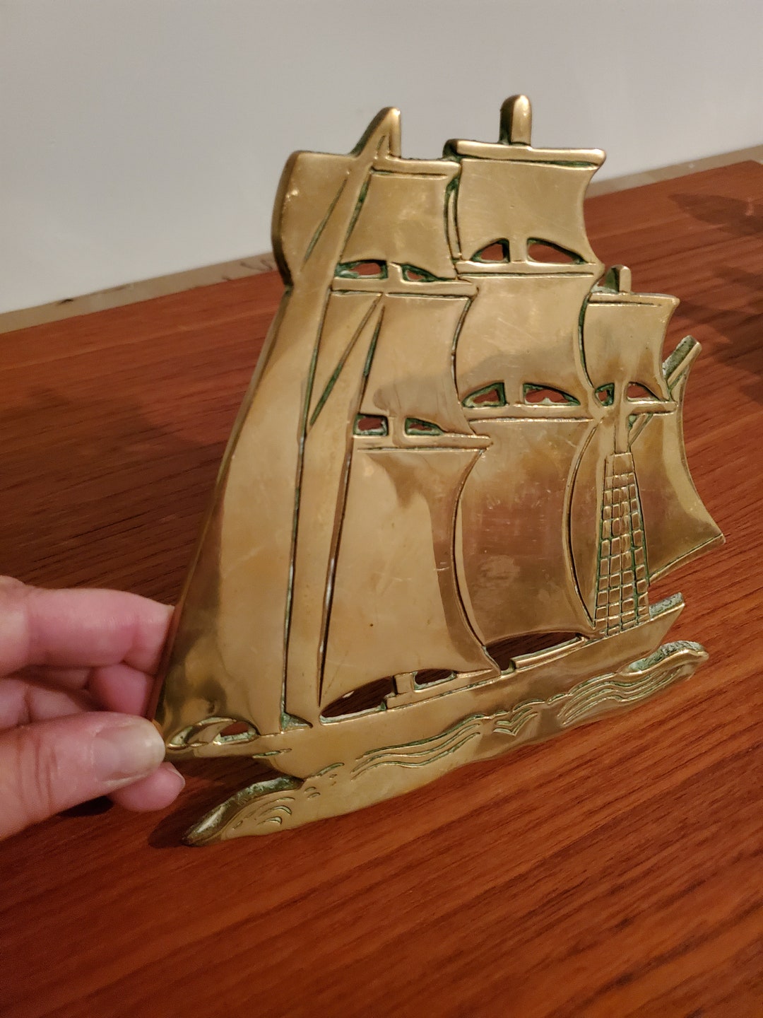Vintage Trivet/ Solid Brass/table Decor/sailing Ship/boat/brass Ship Etsy