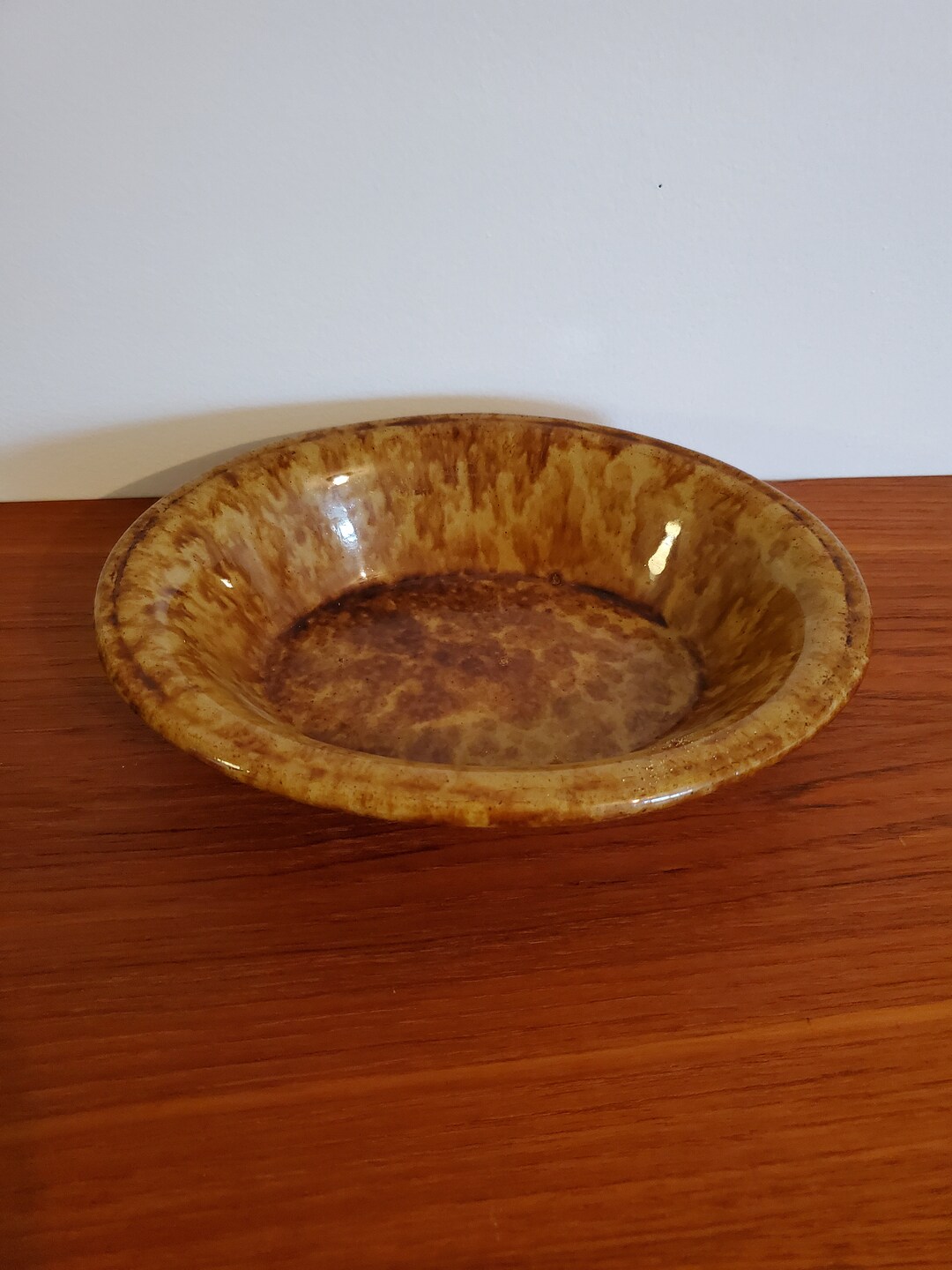 Vintage Spongeware Pottery/low Dish/brown & Yellow/serving Dish/vintage ...