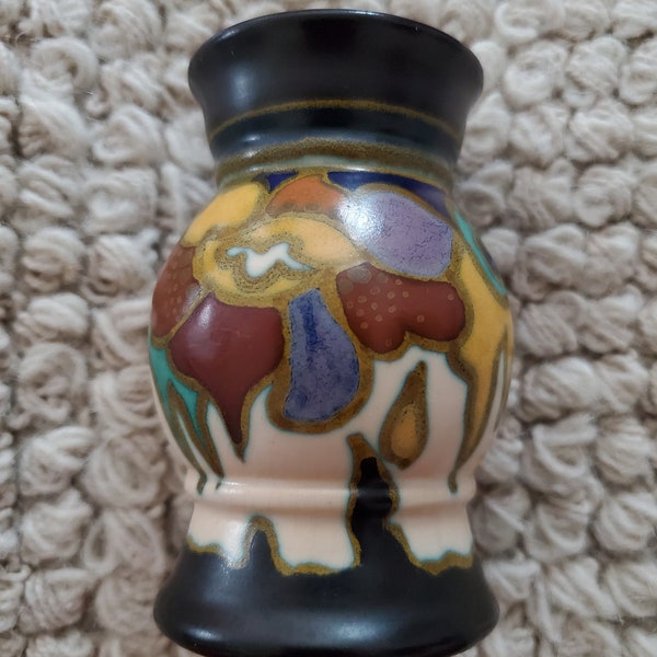 Antique Gouda Pottery Vase/Pot/Art Deco/Blue/Orange/Brown/Dutch