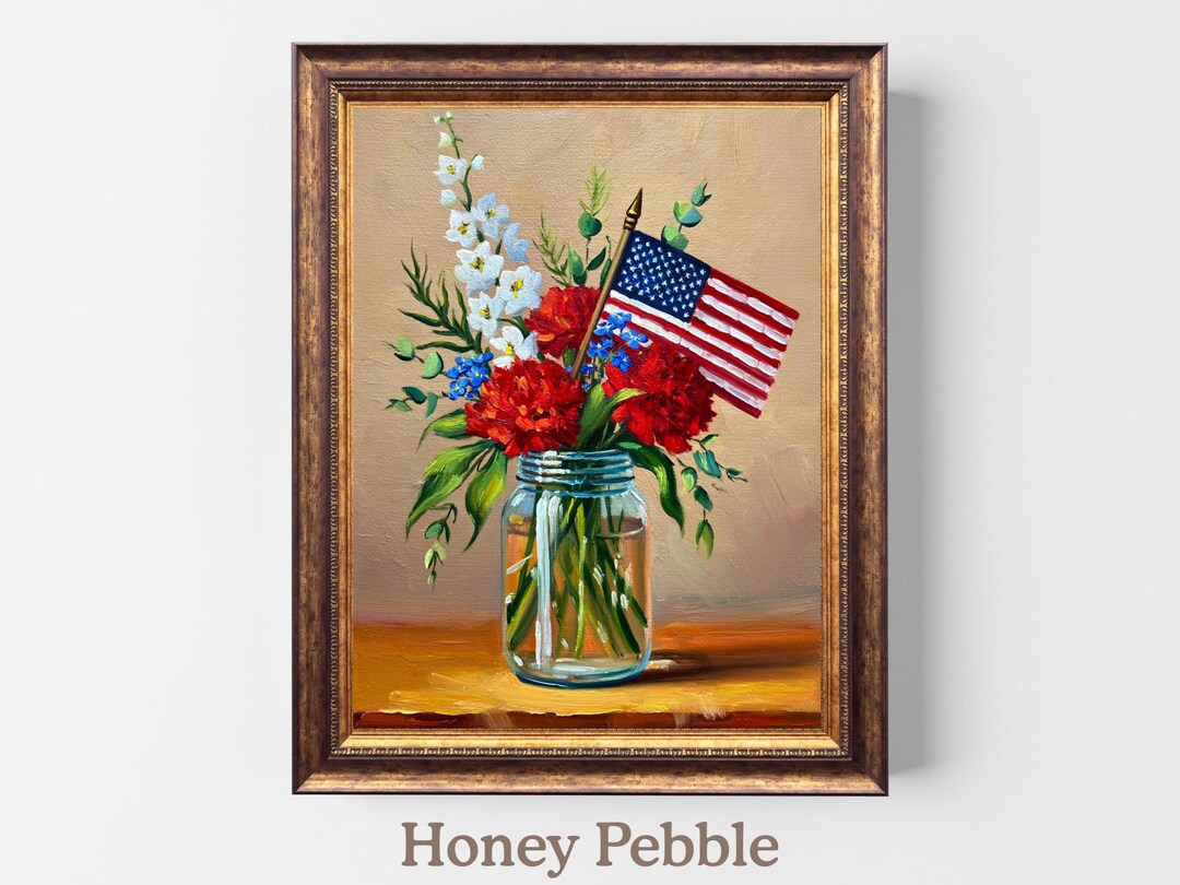 Patriotic Floral Art Print | Mason Jar USA Flag Bouquet | 4th of July ...