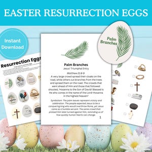 Huevos de Pascua de Resurrección imprimibles / Actividad con la historia de Jesús / Juego de correspondencias bíblico cristiano / Búsqueda del tesoro de la clase de primaria de las Mujeres Jóvenes / Canasta de Pascua