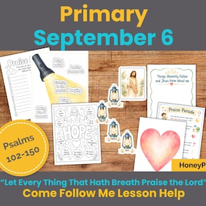 May include: A collection of religious educational activity sheets featuring illustrations of a flashlight, lanterns, a heart, and Jesus. The pages include text such as Praise, Hope, Be Kind, Forgive, Pray, and Things Heavenly Father and Jesus know about me.