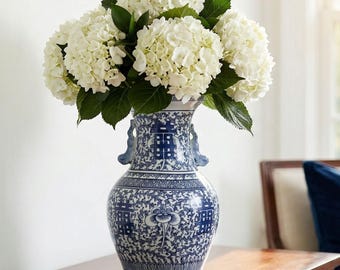 Blue White Porcelain Vase Double Happiness Floral Chinoiserie Decorative Vase