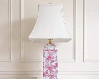 Pink Chinoiserie Chic Floral Porcelain Table Lamp Grandmillennial Preppy Cottagecore Coquette Toile