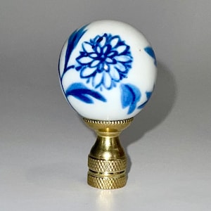 Lamp Finial Blue and White Porcelain Floral Ball