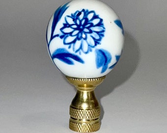 Lamp Finial Blue and White Porcelain Floral Ball