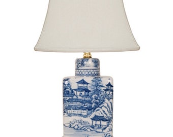 18.5"H Blue White Chinoiserie Porcelain Table Lamp