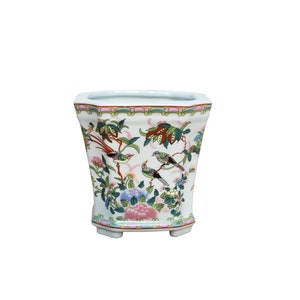 Floral Bird Porcelain Cachepot Planter