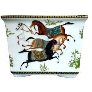 Enchanting Horse Racing Porcelain Planter Cachepot