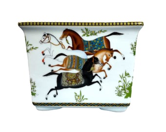Enchanting Horse Racing Porcelain Planter Cachepot