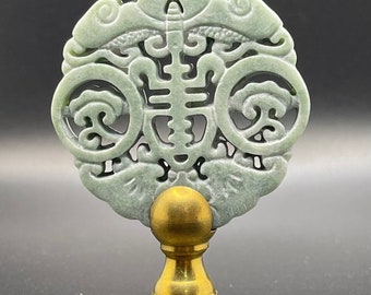 Vintage Style Hand Carved Green Jade Longevity Lamp Finial