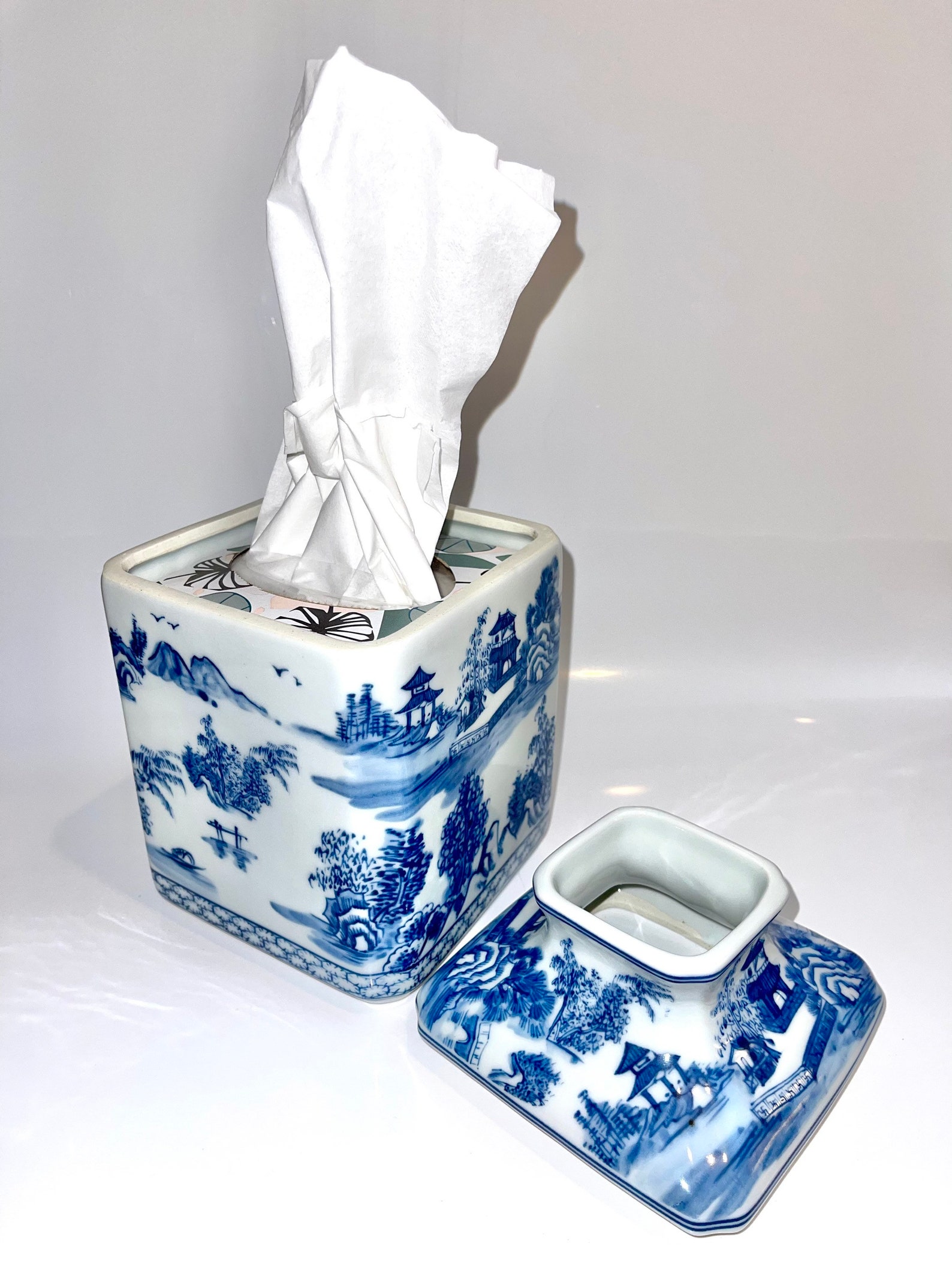 Blue and White Porcelain Tissue Box Cover Holder Square Etsy