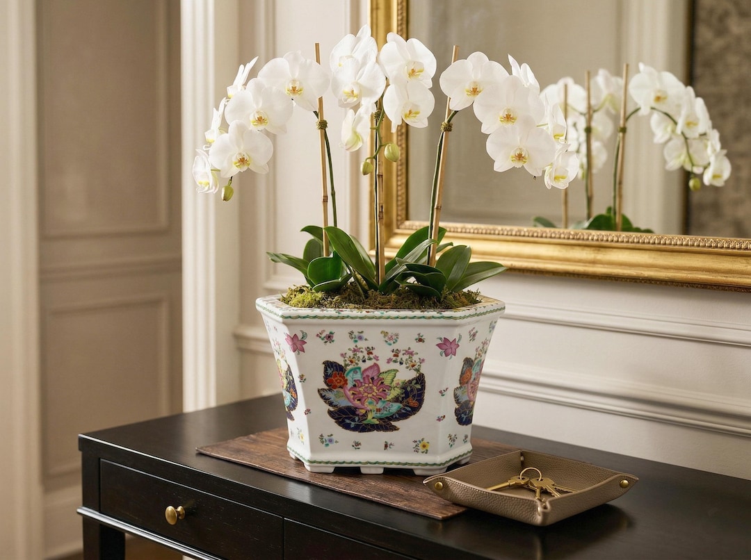 Tobacco Leaf Chinoiserie Planter, Large Famille Rose Porcelain