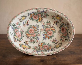 Chinoiserie Rose Canton Centerpiece Basin: Grandmillennial Statement Bowl, Famille Rose Luxury Accent