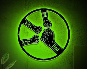 Custom Fist Bump Metal Sign with LED, Personalized Father's Day Gift