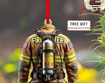Custom Firefighter Ornament, Firefighter Uniform Wood Ornament, Birthday Gift for Dad Papa, Fireman Christmas Ornaments, Firefighter Gift