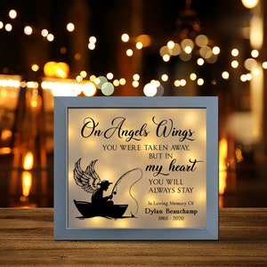 Personalized Memorial Shadow Box, Fishing Angel Remembrance, Condolence Gift
