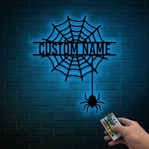 Spider Web Metal Sign With Led Light, Spider Web Sign, Halloween Decor Scary, Black Spider Metal Sign, Halloween Decor, Creepy Spider Web