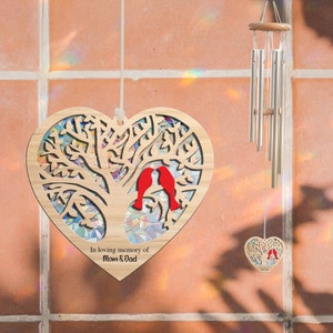 Personalized Stained Wind Chime, In Loving Memory Of, Cardinal Bird On Tree, Memorial Suncatcher, Red Bird on Tree Sign, Sympathy Wind Chime