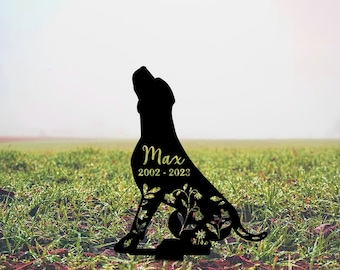 Custom Floral Dog Silhouette Yard Stake, Pet Grave Marker, Garden Decor