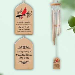 Custom Cardinal Wind Chime, Personalized Memorial Wind Chimes, In Loving Memory, Sympathy Gift, Red Bird Memorial Plaque, Outdoor Decor