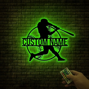 Custom Baseball Sign, Metal Wall With LED Light, Baseball Player Gift, Gift For Kid, Custom Kid Name, Game Room Decor, Wall Hanger
